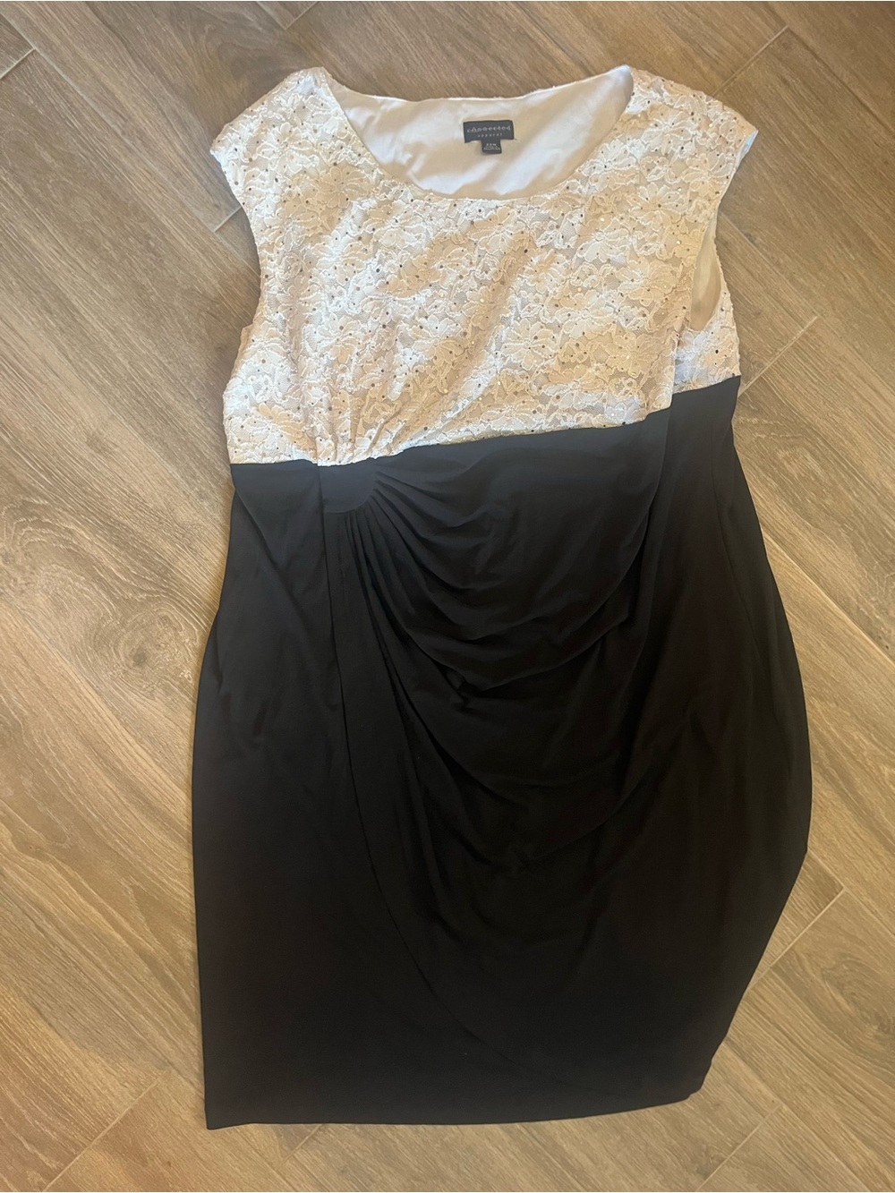 connected apparel White Lace & Black Draped Sheath Dress